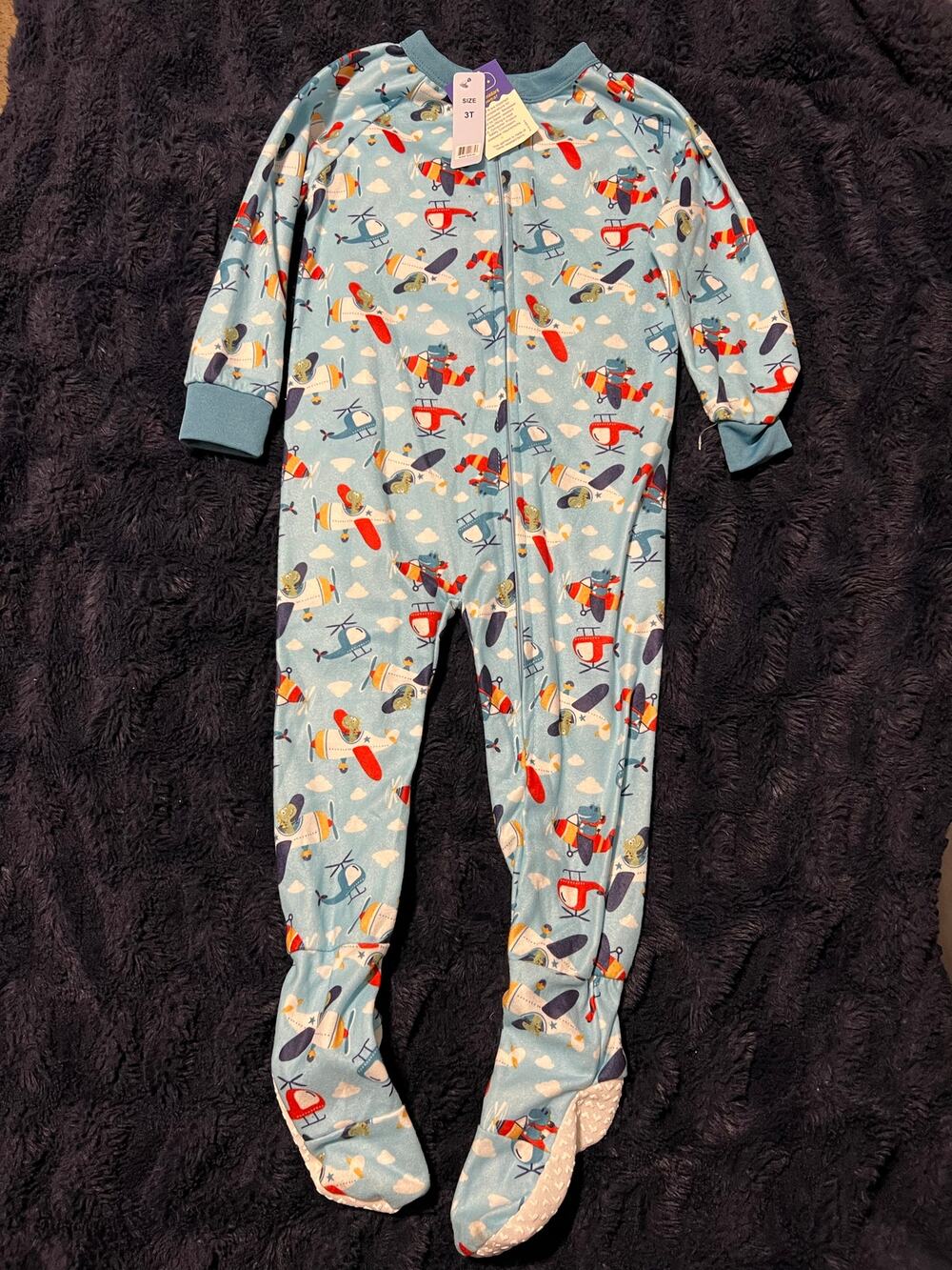 Mon Petit Boys 3T Footed Pajamas Airplane Dinosaur Full Zip NWT Sleeper